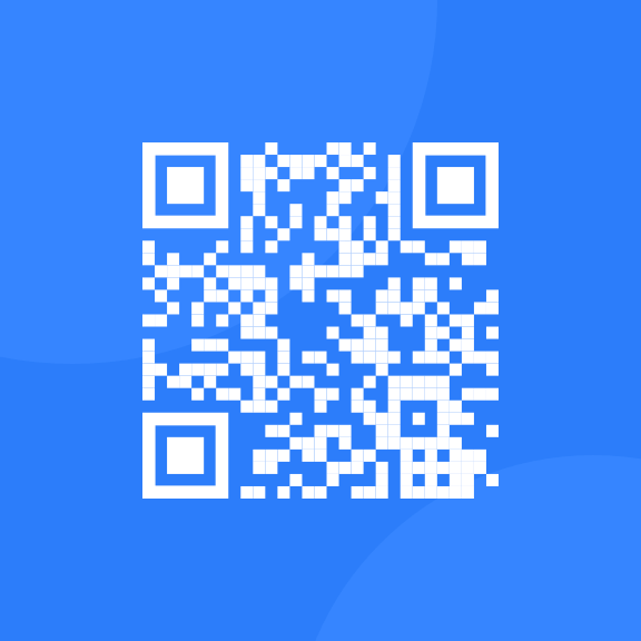 QR Code in white with blue background